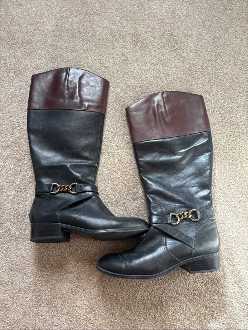 Lauren Ralph Lauren Black and Brown Leather Two-Tone Riding Boots